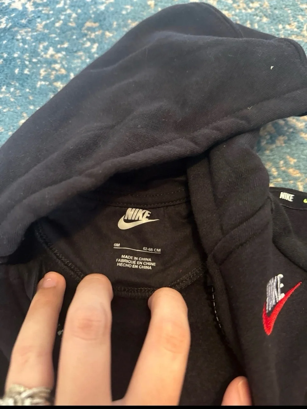 Nike Black Hooded Zip-Up Baby One-Piece with Red Logo